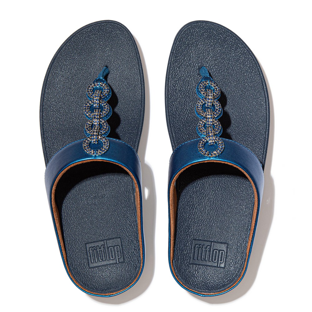 Fitflop Womens Sandals Navy - Fino Sparkle Toe-post - 79CFMSDGO